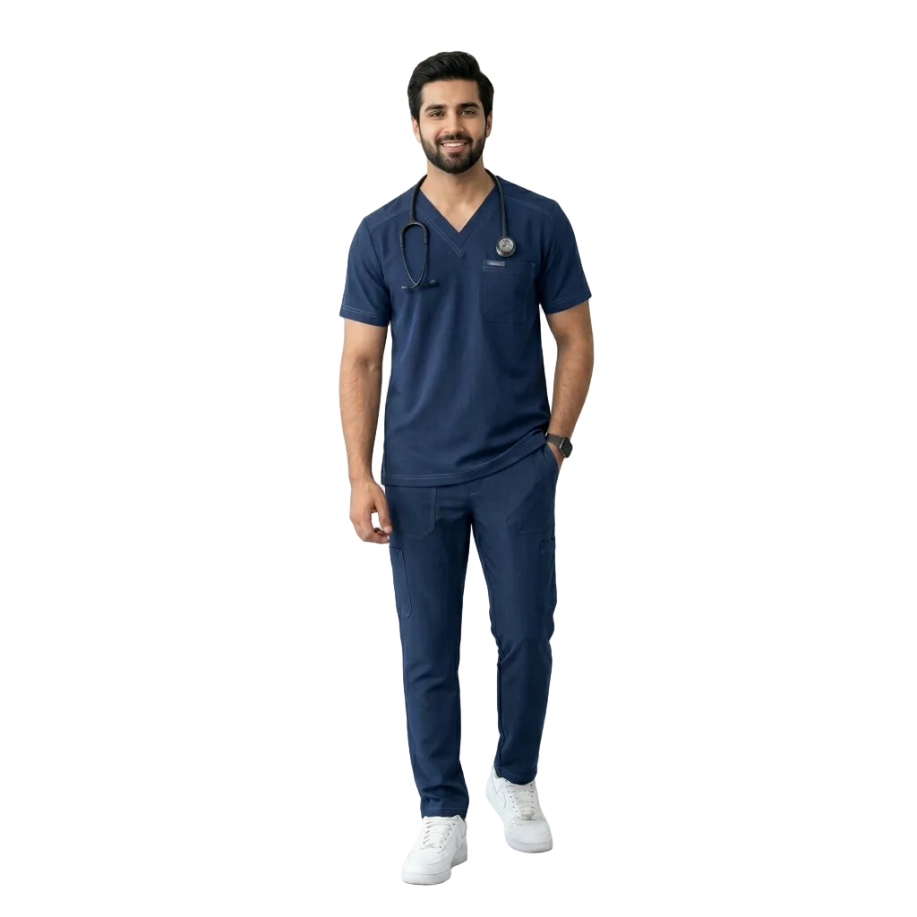 The Executive Men’s V-Neck Scrub Set – Modern Double-Stitch Fit