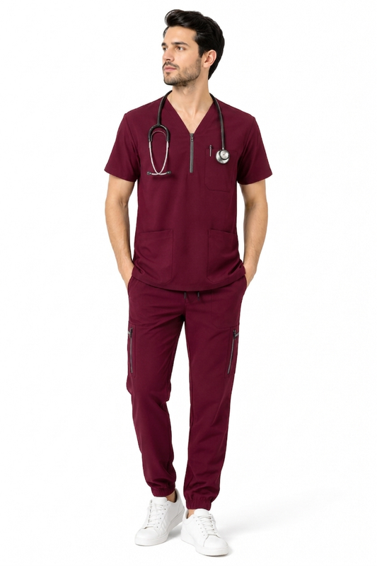 Premium Jet Black Medical Scrubs Set for Men - Ultra-Soft & High-Stretch Uniform
