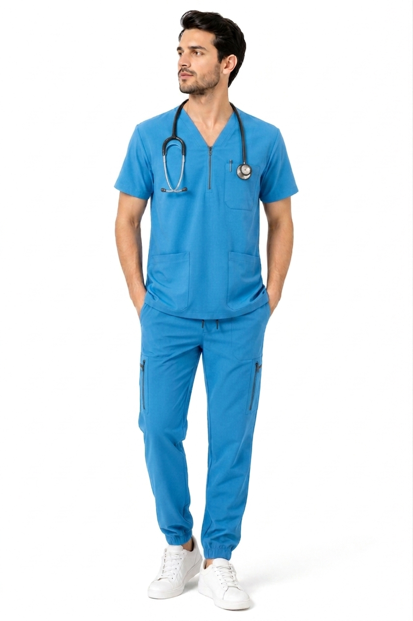 Premium Jet Black Medical Scrubs Set for Men - Ultra-Soft & High-Stretch Uniform