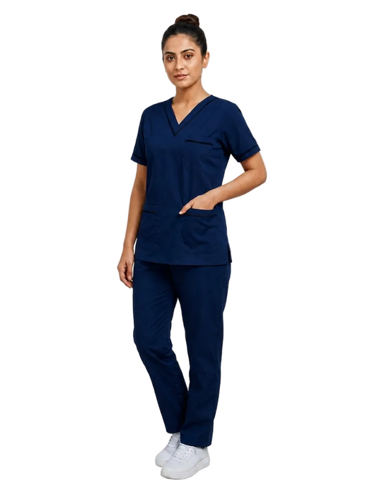 Premium V-Neck Female Medical Scrub-Navy Blue