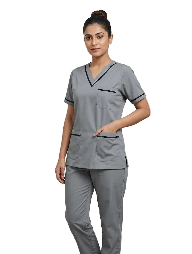 Premium V-Neck Female Medical Scrub - Charcoal Grey