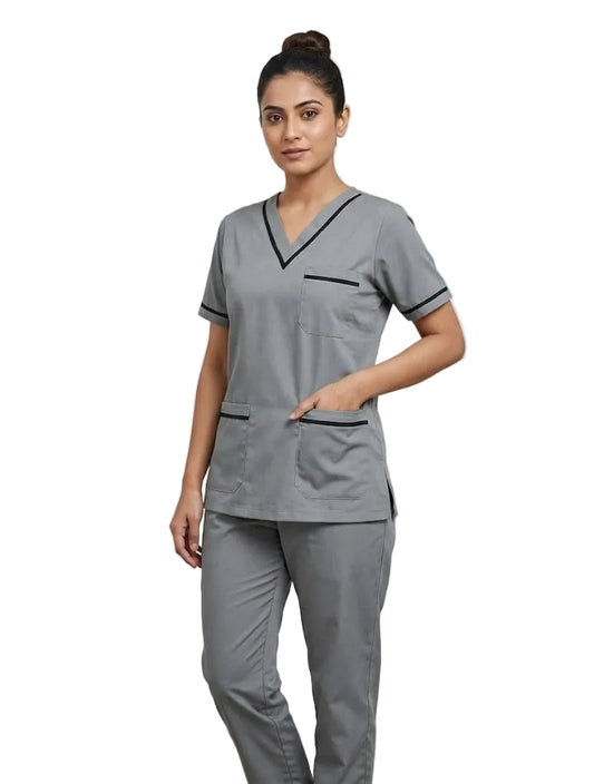 Premium V-Neck Female Medical Scrub - Charcoal Grey
