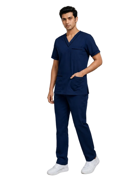 Premium Navy Blue V-Neck Scrub Suit for Men – High Quality & Breathable